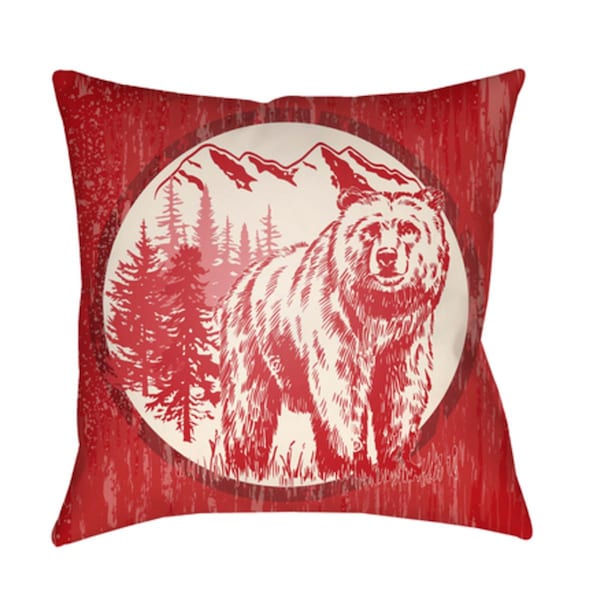 Artistic Weavers Lodge Cabin Bear Poly Filled Pillow - Bright Red & Beige - 16 x 16 in. - LGCB2016-1616