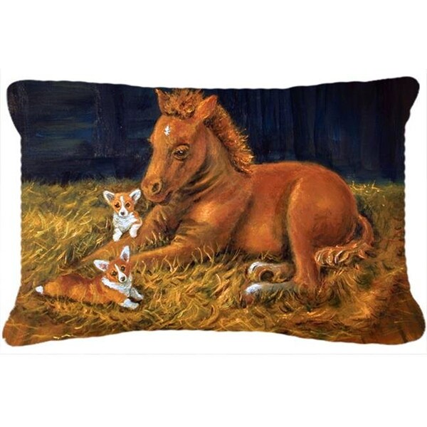 Carolines Treasures Carolines Treasures 7329PW1216 Corgi Sunrise With Colt Fabric Decorative Pillow - 7329PW1216
