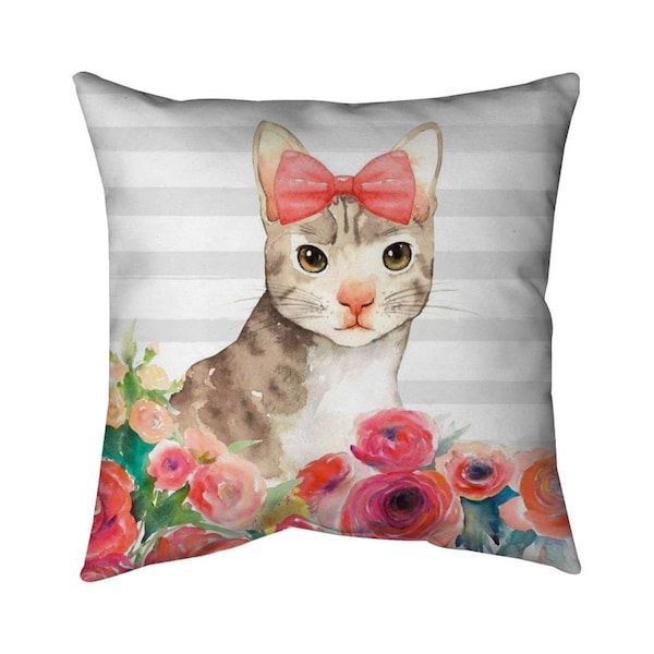 Begin Home Decor 20 x 20 in. Small Cat with Flowers-Double Sided Print Indoor Pillow - 5541-2020-CH8