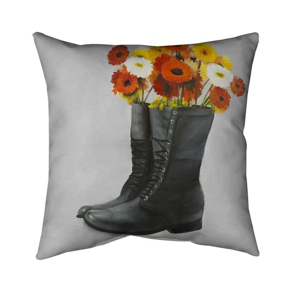 Begin Home Decor 20 x 20 in. Boots Full of Flowers-Double Sided Print Indoor Pillow - 5541-2020-SL10