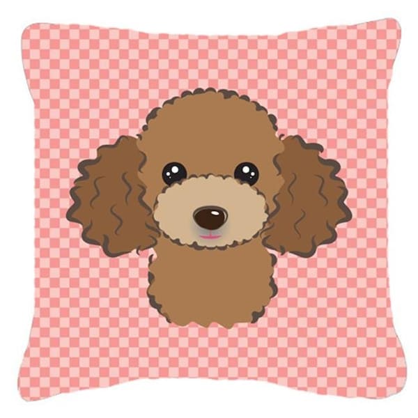 Carolines Treasures Carolines Treasures BB1256PW1414 Checkerboard Pink Chocolate Brown Poodle Fabric Decorative Pillow; 14 x 14 In. - BB1256PW1414