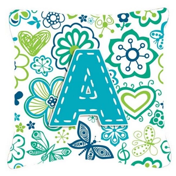 Carolines Treasures Carolines Treasures CJ2006-APW1818 Letter A Flowers And Butterflies Teal Blue Canvas Fabric Decorative Pillow - CJ2006-APW1818