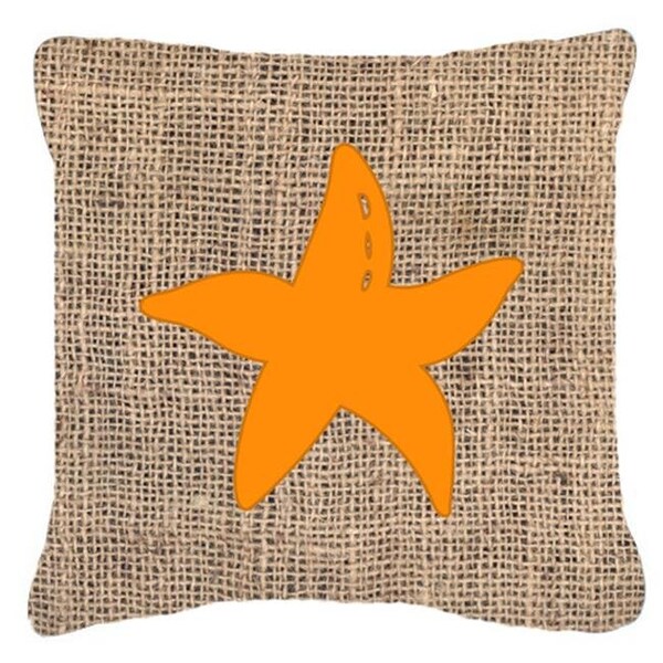 Carolines Treasures Carolines Treasures BB1100-BL-OR-PW1414 Starfish Burlap And Orange Indoor & Outdoor Fabric Decorative Pillow - BB1100-BL-OR-PW1414