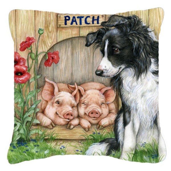 Carolines Treasures Patch the Border Collie & Piglet Friends Canvas Decorative Pillow - CA78618