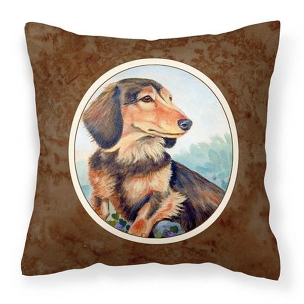 Carolines Treasures Carolines Treasures 7023PW1414 Long Hair Chocolate & Cream Dachshund Fabric Decorative Pillow - 7023PW1414