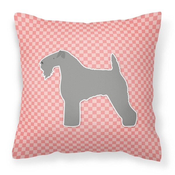 Jensendistributionservices Kerry Blue Terrier Checkerboard Pink Fabric Decorative Pillow - MI2550085