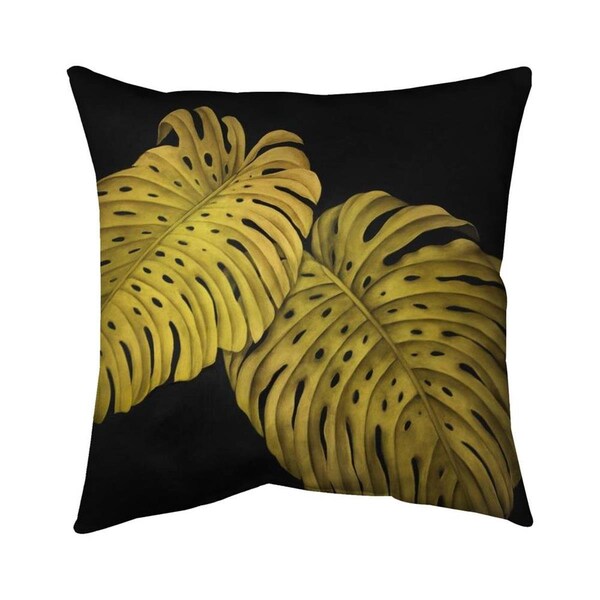 Fondo 26 x 26 in. Gold Monstera-Double Sided Print Indoor Pillow - FO2773845