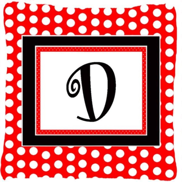 Carolines Treasures Carolines Treasures CJ1012-DPW1414 Letter D Initial Monogram - Red Black Polka Dots Decorative Indoor & Outdoor Fabric Pillow - CJ1012-DPW1414