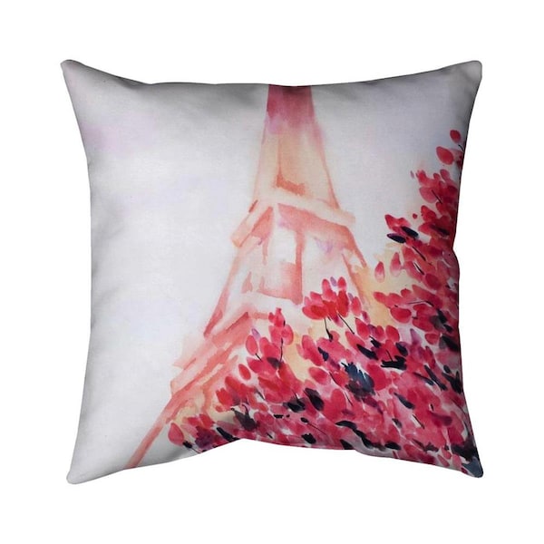 Fondo 26 x 26 in. Pink Eiffel Tower-Double Sided Print Indoor Pillow - FO2794596