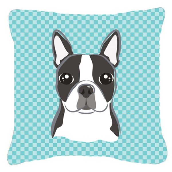 Jensendistributionservices Checkerboard Blue Boston Terrier Fabric Decorative Pillow, 18 x 18 In. - MI2555358