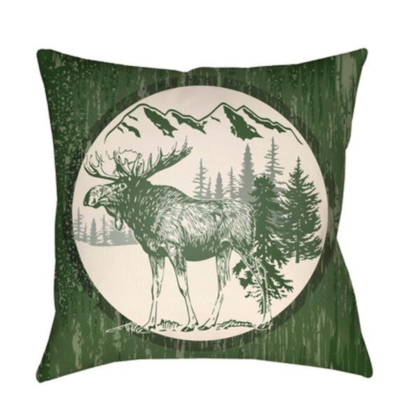 Artistic Weavers Lodge Cabin Moose Poly Filled Pillow - Dark Green & Beige - 16 x 16 in. - LGCB2019-1616