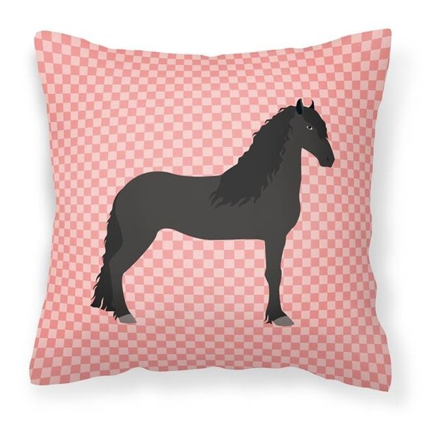Carolines Treasures Carolines Treasures BB7915PW1414 Friesian Horse Pink Check Fabric Decorative Pillow; 14 x 14 in. - BB7915PW1414