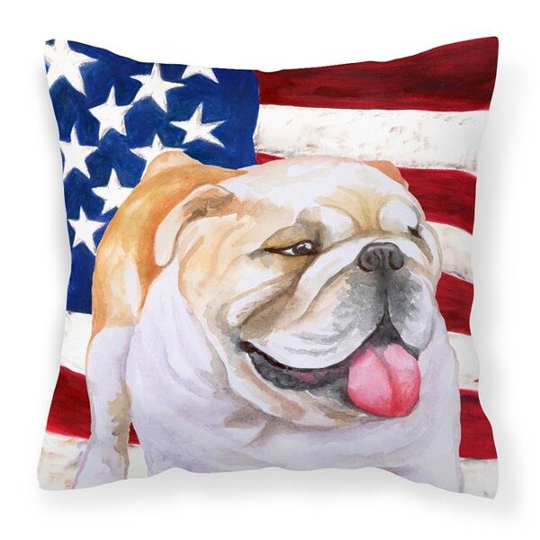Carolines Treasures Carolines Treasures BB9639PW1414 English Bulldog Patriotic Fabric Decorative Pillow - BB9639PW1414