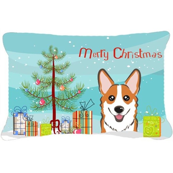 Carolines Treasures Carolines Treasures BB1626PW1216 Christmas Tree & Red Corgi Fabric Decorative Pillow - BB1626PW1216