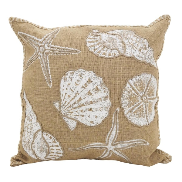 Rlm Distribution SARO  20 in. Moravia Square Seashells Down Filled Throw Pillow - Natural - HO2657661
