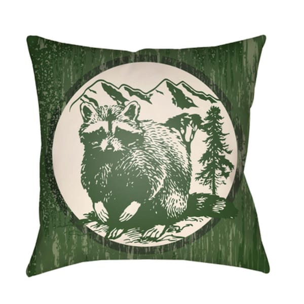 Artistic Weavers Lodge Cabin Raccoon Ridge Poly Filled Pillow - Dark Green & Beige - 18 x 18 in. - LGCB2008-1818