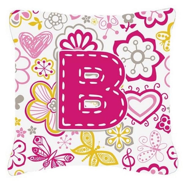 Carolines Treasures Carolines Treasures CJ2005-BPW1818 Letter B Flowers And Butterflies Pink Canvas Fabric Decorative Pillow - CJ2005-BPW1818