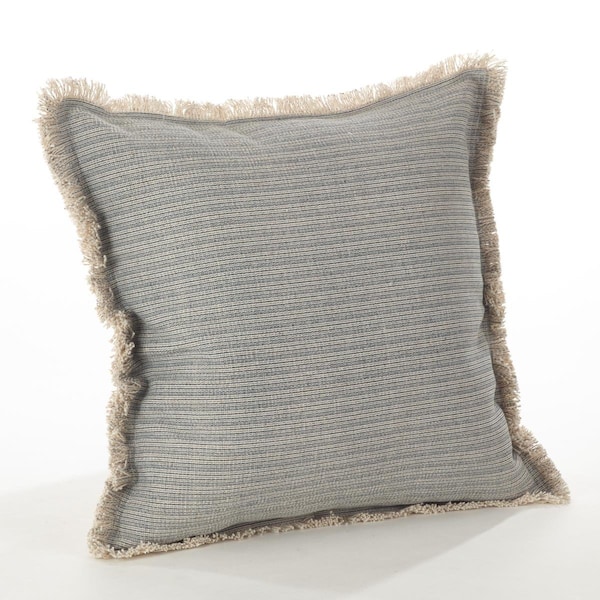 Rlm Distribution SARO  20 in. Square Canberra Fringed Pinstriped Down Filled Cotton Throw Pillow  Blue Grey - HO2657499