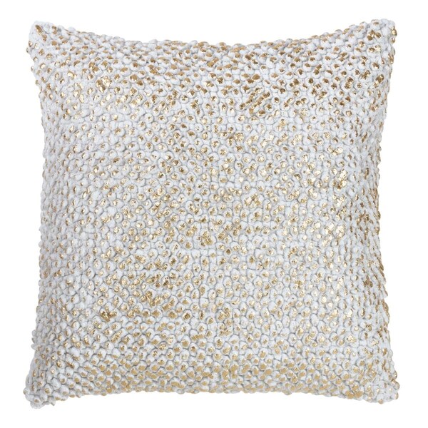 Rlm Distribution SARO  18 in. Ongles Square Down Filled Cotton Throw Pillow with Foil Printed Pom Pom Design - Gold - HO2657828