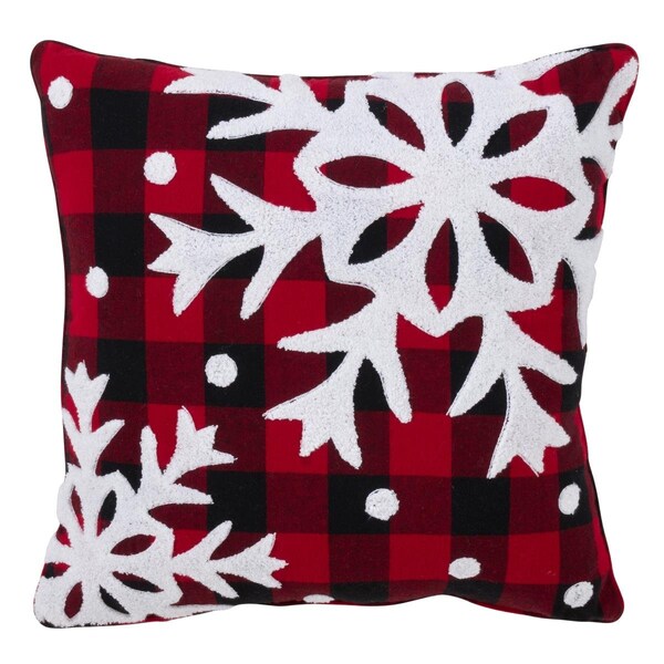 Rlm Distribution SARO  100 Percent Cotton Buffalo Big Snowflake Plaid Pillow with Down Filling  Red - HO2657785