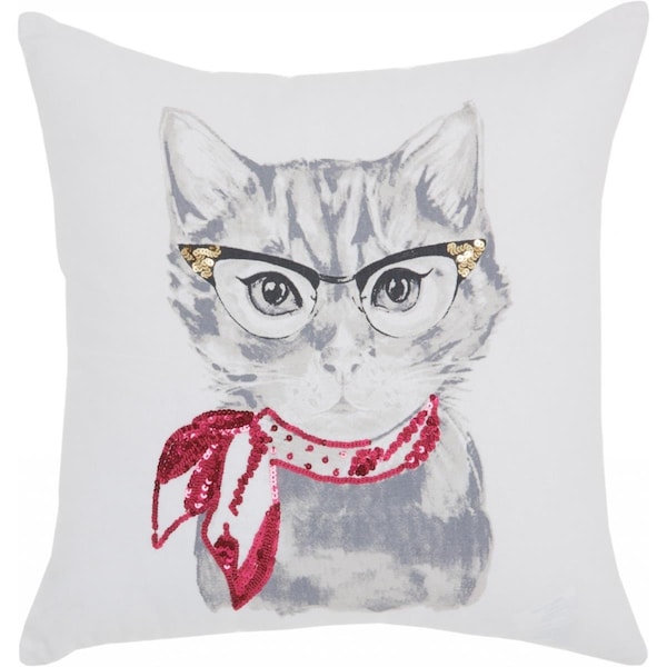 Palacedesigns 18 x 18 in. White & Red Cool Kitty Throw Pillow - PA3658075