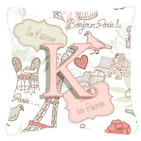 Carolines Treasures Letter K Love In Paris Pink Canvas Fabric Decorative Pillow - CA77163