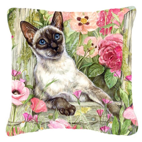 Jensendistributionservices Siamese Cat in the Roses Canvas Decorative Pillow - MI2557434