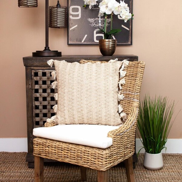 Homeroots 20 x 20 x 5 in. Beige Neutral Sand Woven Throw Pillow - 383113