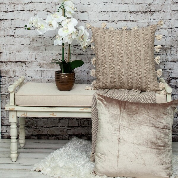Homeroots 20 x 20 x 5 in. Beige Neutral Sand Woven Throw Pillow - 383113