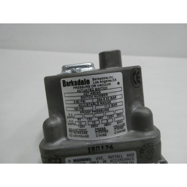 Interruptor de presión Barksdale 0.5-80PSI 125/250/480V-AC - D2T-A8033