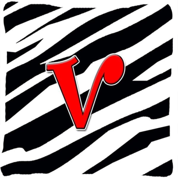 Carolines Treasures Carolines Treasures CJ1024-VPW1414 14 x 14 in. Monogram Initial V Zebra Red Decorative Fabric Pillow - CJ1024-VPW1414