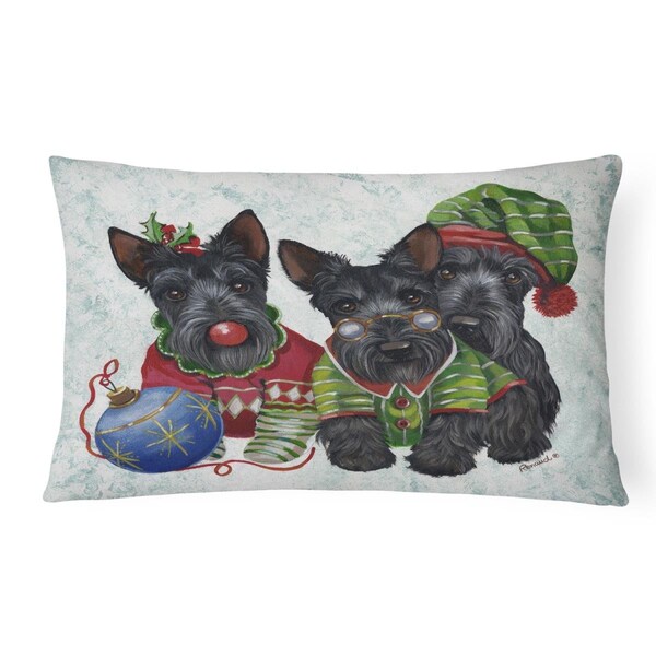 Carolines Treasures Carolines Treasures PPP3270PW1216 12 x 3 x 16 in. Scottish Terrier Christmas Elves Canvas Fabric Decorative Pillow - PPP3270PW1216