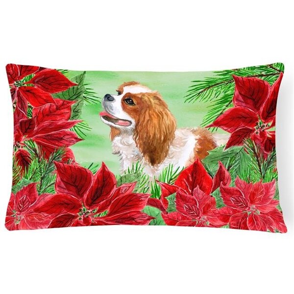 Carolines Treasures Carolines Treasures CK1311PW1216 Cavalier Spaniel Poinsettas Canvas Fabric Decorative Pillow - CK1311PW1216