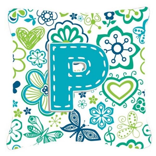 Carolines Treasures Carolines Treasures CJ2006-PPW1818 Letter P Flowers And Butterflies Teal Blue Canvas Fabric Decorative Pillow - CJ2006-PPW1818