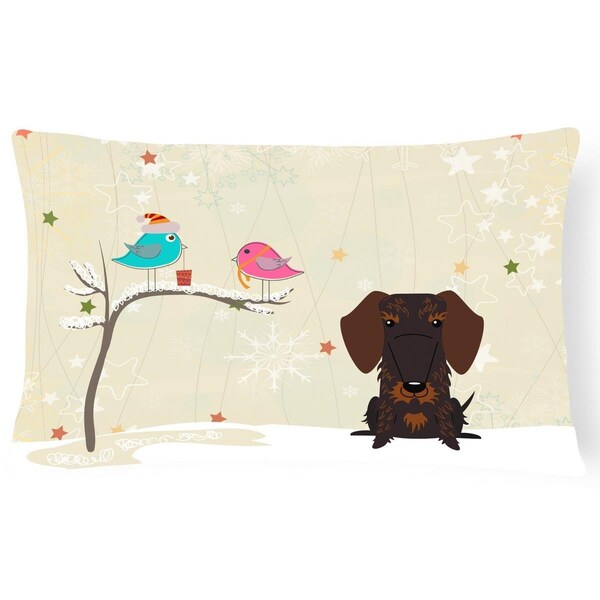 Jensendistributionservices Christmas Presents Between Friends Wire Haired Dachshund Chocolate Canvas Fabric Decorative Pillow - MI2549900