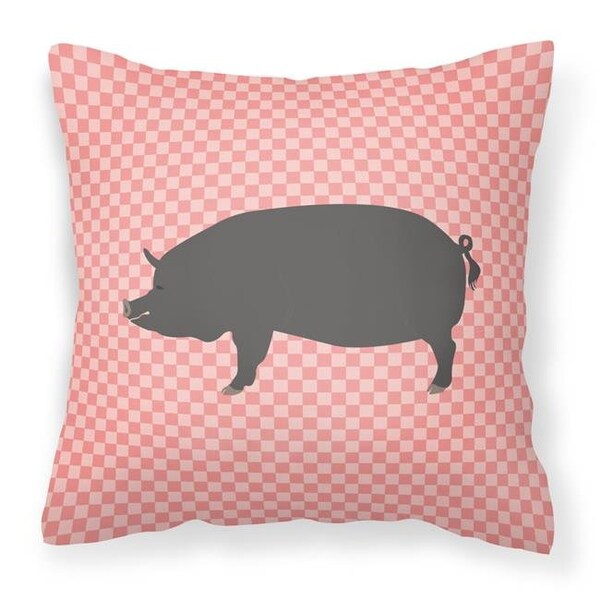 Carolines Treasures Carolines Treasures BB7933PW1414 Berkshire Pig Pink Check Fabric Decorative Pillow; 14 x 14 in. - BB7933PW1414
