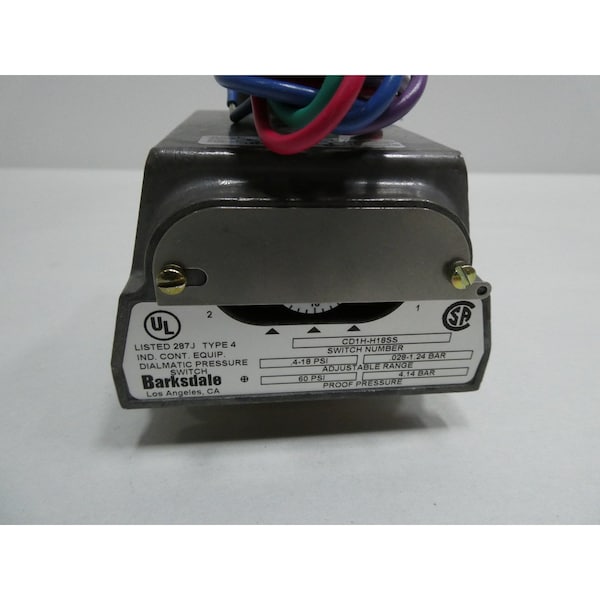 Interruptor de presión Barksdale AJUSTABLE 1/4IN 0.4-18PSI 125/250/480V-AC - CD1H-H18SS