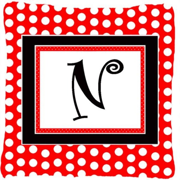 Carolines Treasures Carolines Treasures CJ1012-NPW1414 Letter N Initial Monogram - Red Black Polka Dots Decorative Indoor & Outdoor Fabric Pillow - CJ1012-NPW1414