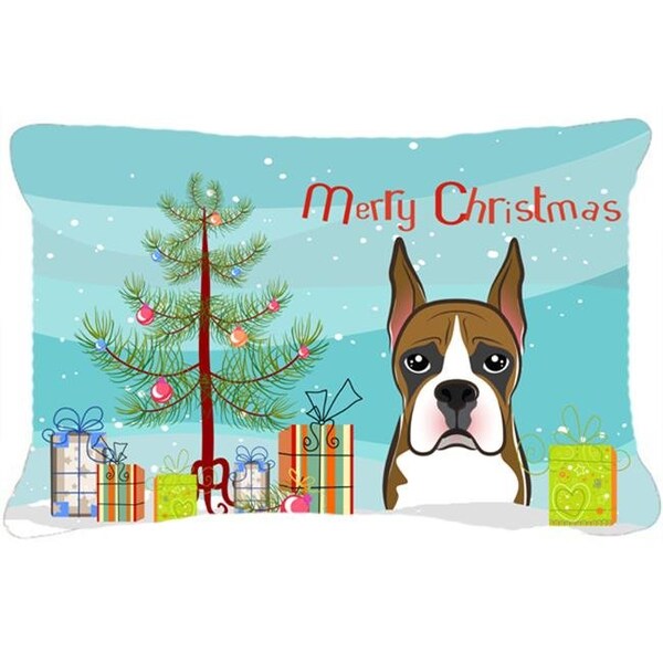 Carolines Treasures Carolines Treasures BB1595PW1216 Christmas Tree & Boxer Fabric Decorative Pillow - BB1595PW1216