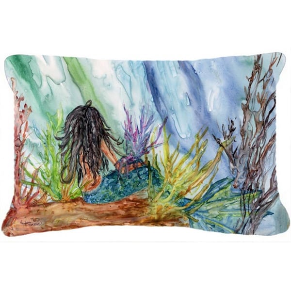Carolines Treasures Black Haired Mermaid Water Fantasy Fabric Decorative Pillow - CA79154