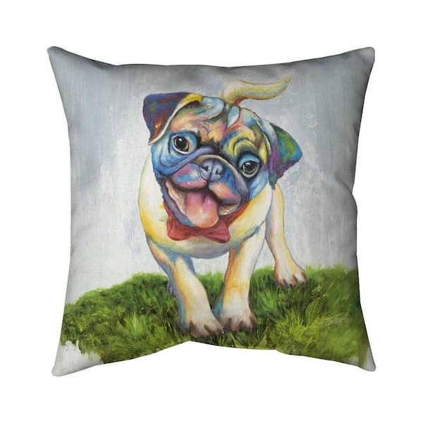 Begin Home Decor 26 x 26 in. Colorful Smiling Pug-Double Sided Print Indoor Pillow - 5541-2626-AN76