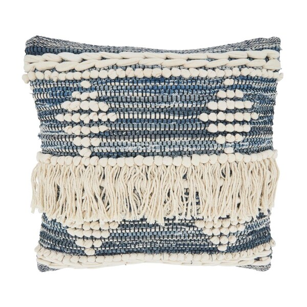 Saro 18 in. Chindi Fringe Square Throw Pillow with Poly Filling, Black - 1757.BL18SP
