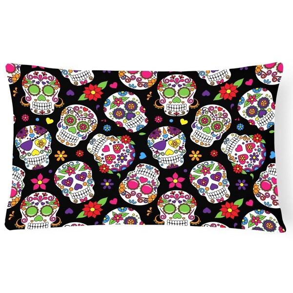 Jensendistributionservices Day of the Dead Black Canvas Fabric Decorative Pillow - MI2550419