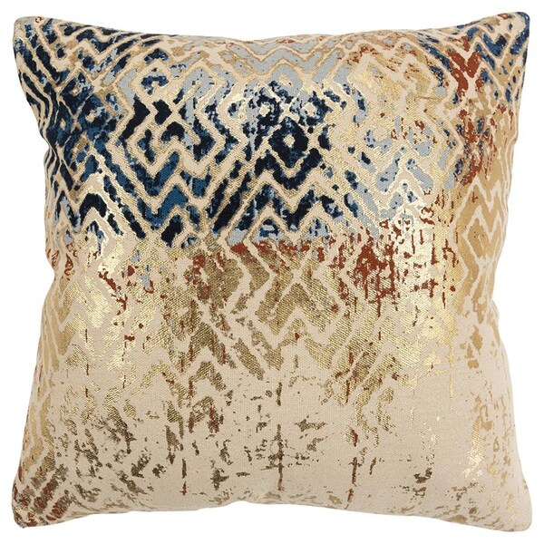 Homeroots Beige & Navy Distressed Retro Modern Throw Pillow Gold & Natural - 403379