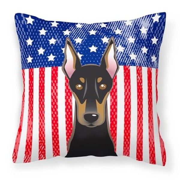 Carolines Treasures Carolines Treasures BB2175PW1414 American Flag & Doberman Fabric Decorative Pillow; 14 x 3 x 14 in. - BB2175PW1414