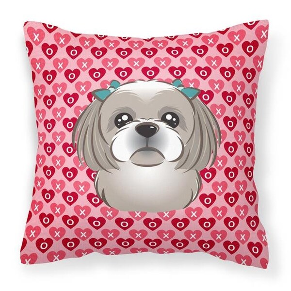 Carolines Treasures Carolines Treasures BB5320PW1414 Gray Silver Shih Tzu Hearts Fabric Decorative Pillow - BB5320PW1414