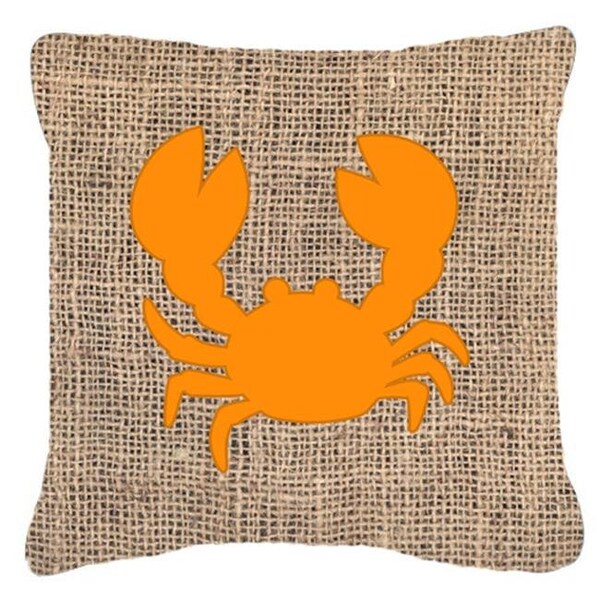 Carolines Treasures Carolines Treasures BB1104-BL-OR-PW1414 Crab Burlap And Orange Indoor & Outdoor Fabric Decorative Pillow - BB1104-BL-OR-PW1414