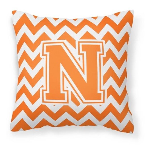 Carolines Treasures Carolines Treasures CJ1046-NPW1414 Letter N Chevron Orange & White Fabric Decorative Pillow - CJ1046-NPW1414
