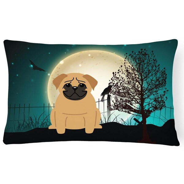 Carolines Treasures Halloween Scary Pug Brown Canvas Fabric Decorative Pillow - BB2197PW1216