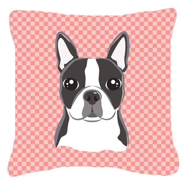 Jensendistributionservices Checkerboard Pink Boston Terrier Fabric Decorative Pillow, 14 x 14 In. - MI2555362